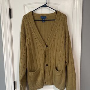 Vintage Towncraft‎ Cardigan Sweater Cable Knit Button Up Brown Acrylic Mens XL